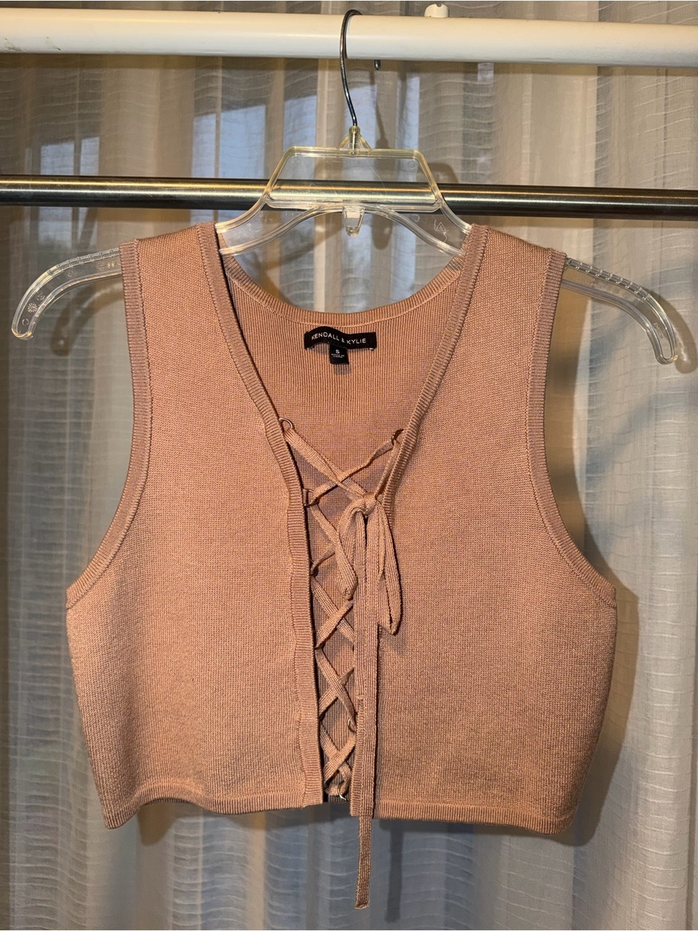 Kendall & Kylie Mauve Lace-Up Knit Tank